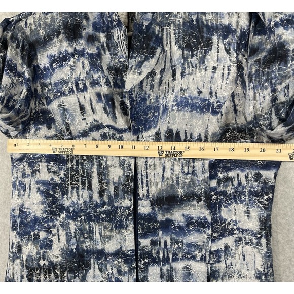 Chicos Jacket Women Sz‎ 2 US 12 Blue Silver One Hook Closure Shoulder Pads Lined - Picture 4 of 11